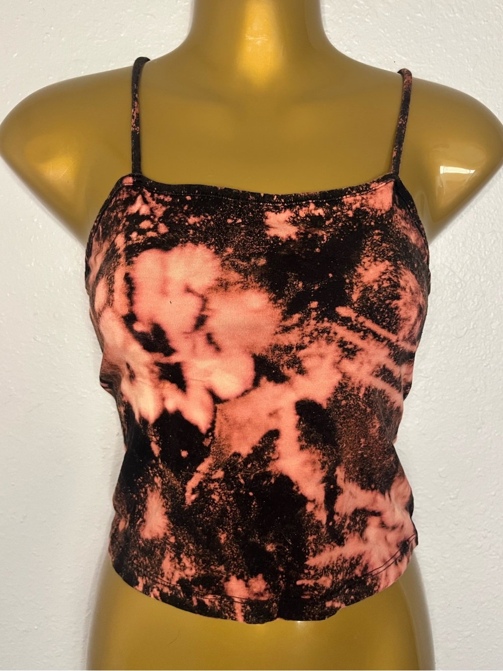 Women's Tie-Dye Spaghetti Strap Crop Tank Top - Black & Coral